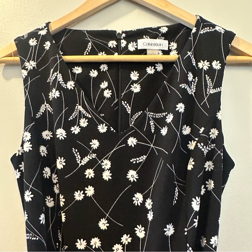 Calvin Klein Black White Floral Sleeveless Wide-Leg Jumpsuit Size 4 - Picture 7 of 11